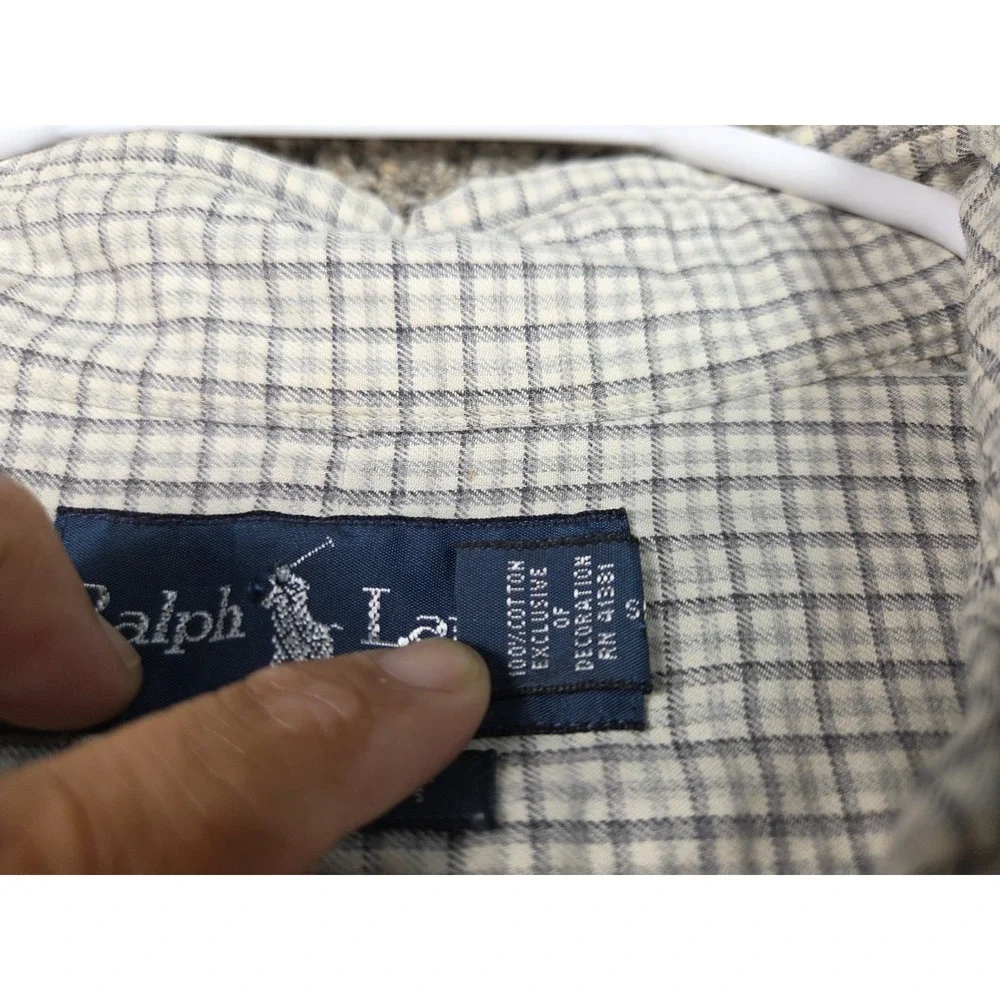 Polo Ralph Lauren Button Down Shirt Mens M Grey Check Custom Fit Cotton 0383‎